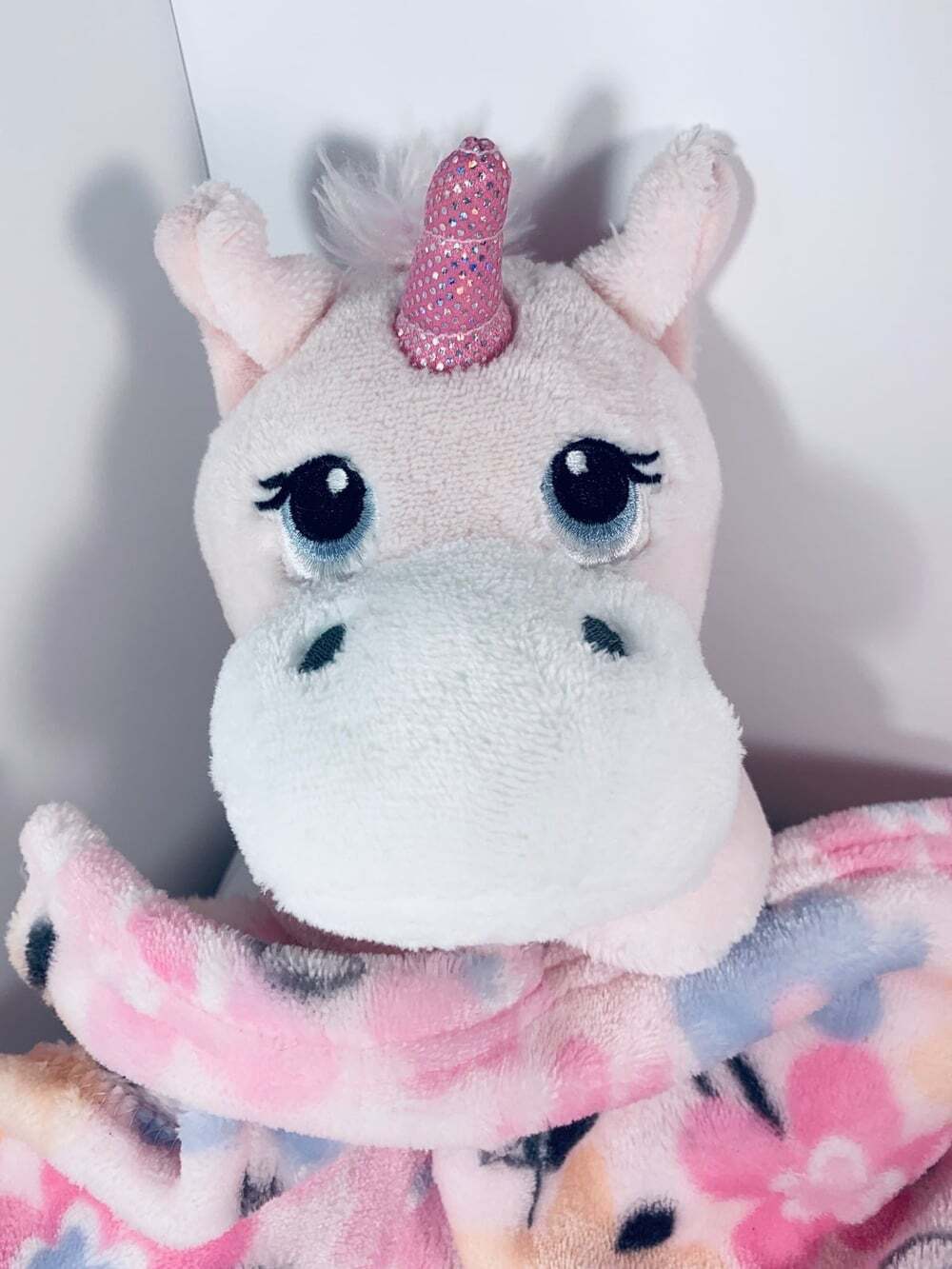 Little Beginnings Pink Unicorn Hippo Baby Security Flower Blanket Plush Lovey